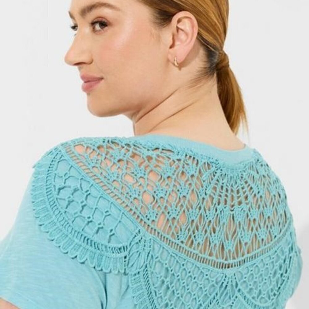 Torrid - Cotton Modal Lace Back Raglan Top in Still Water Blue​​​​​​​
